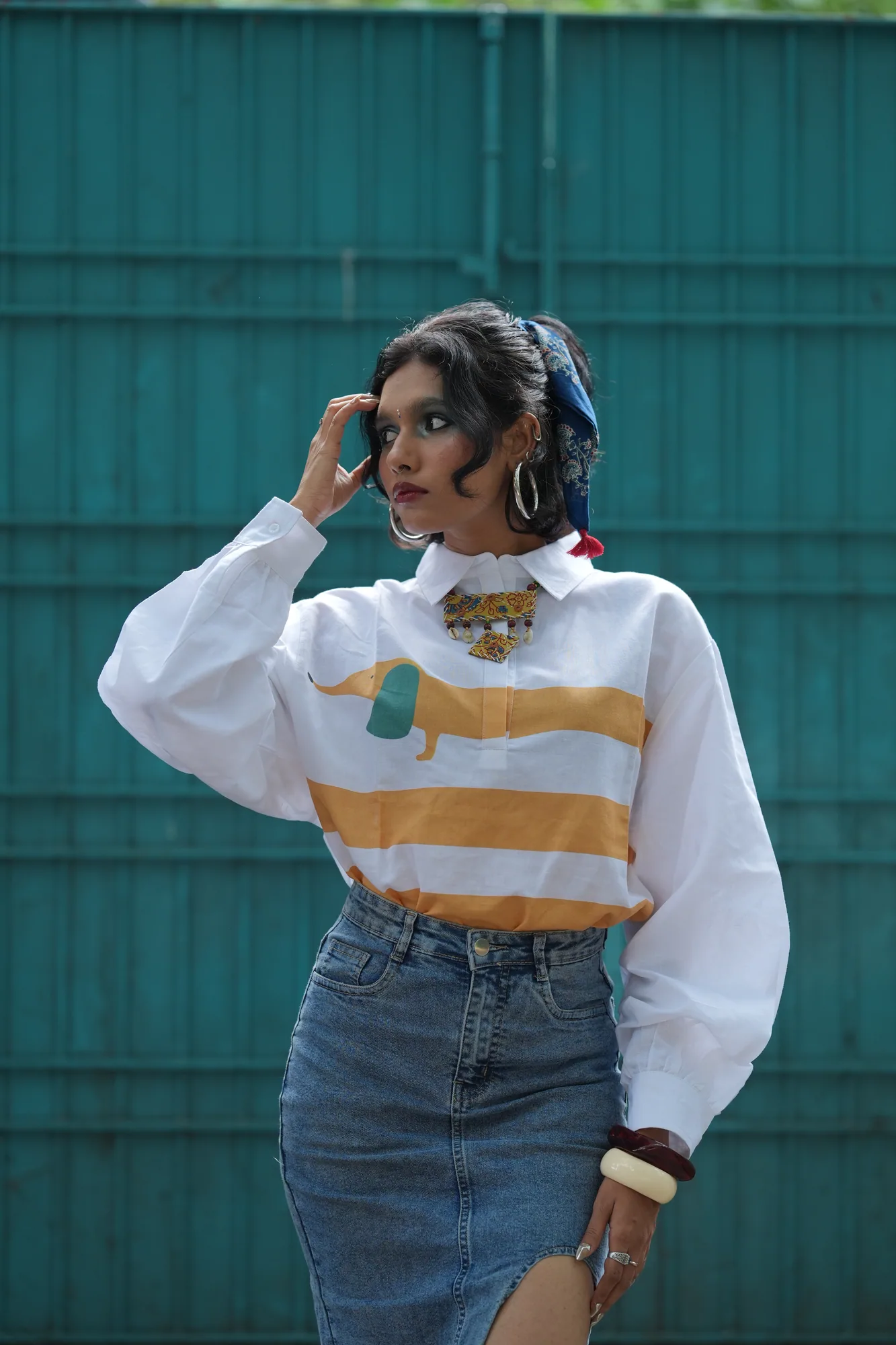 White & Ochre Stripe Shirt