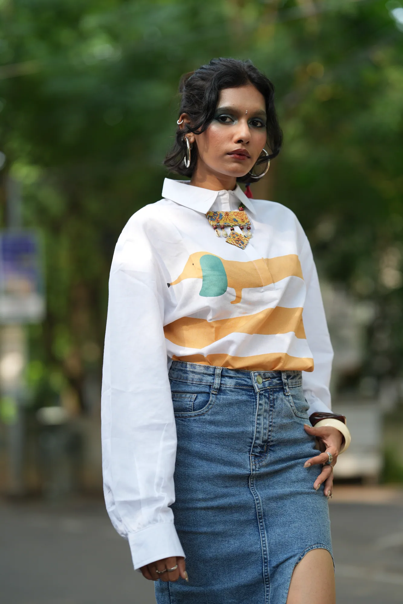 White & Ochre Stripe Shirt
