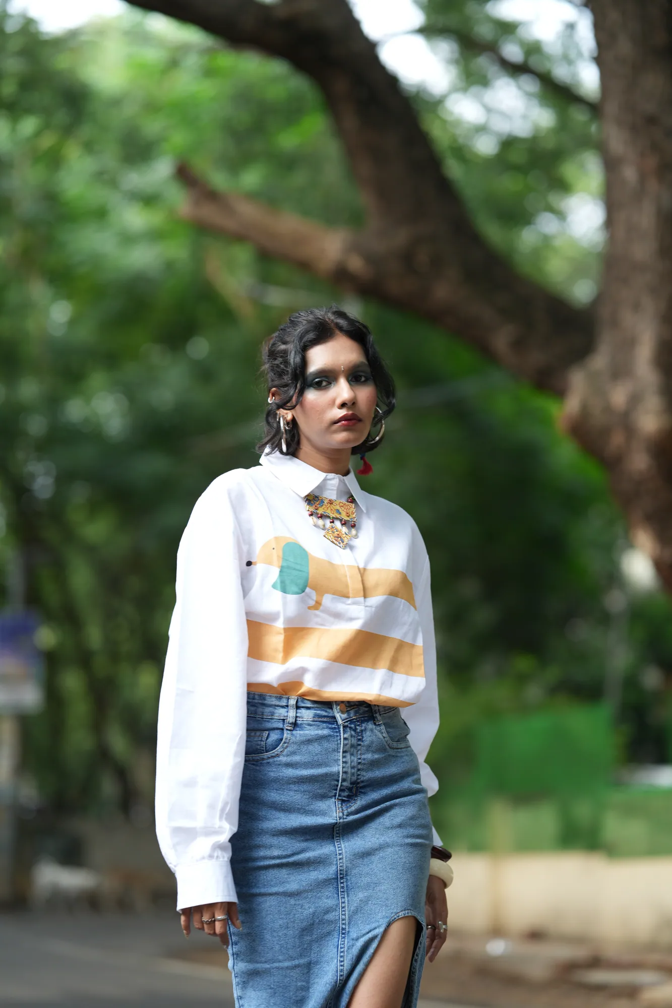 White & Ochre Stripe Shirt