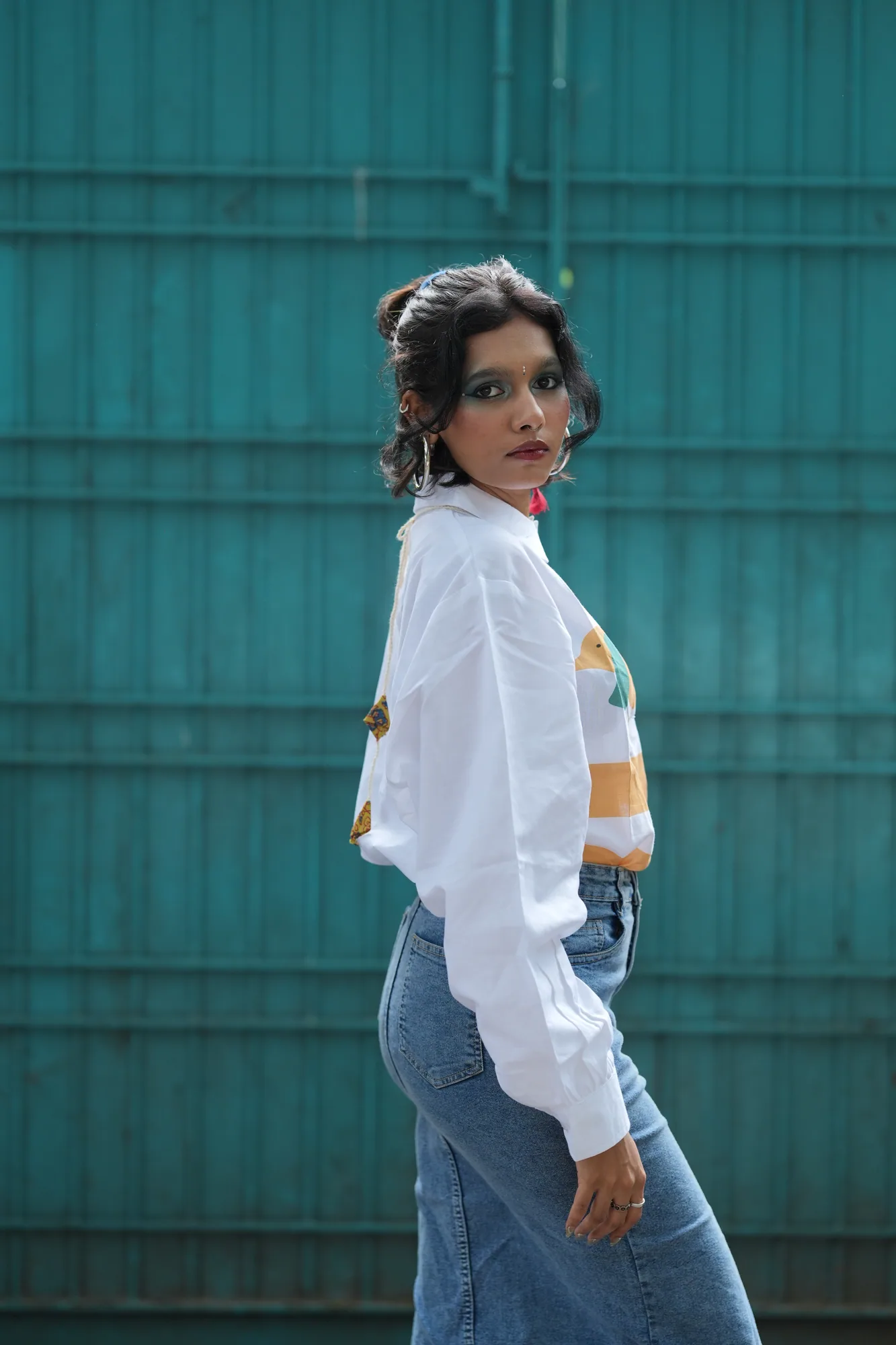 White & Ochre Stripe Shirt