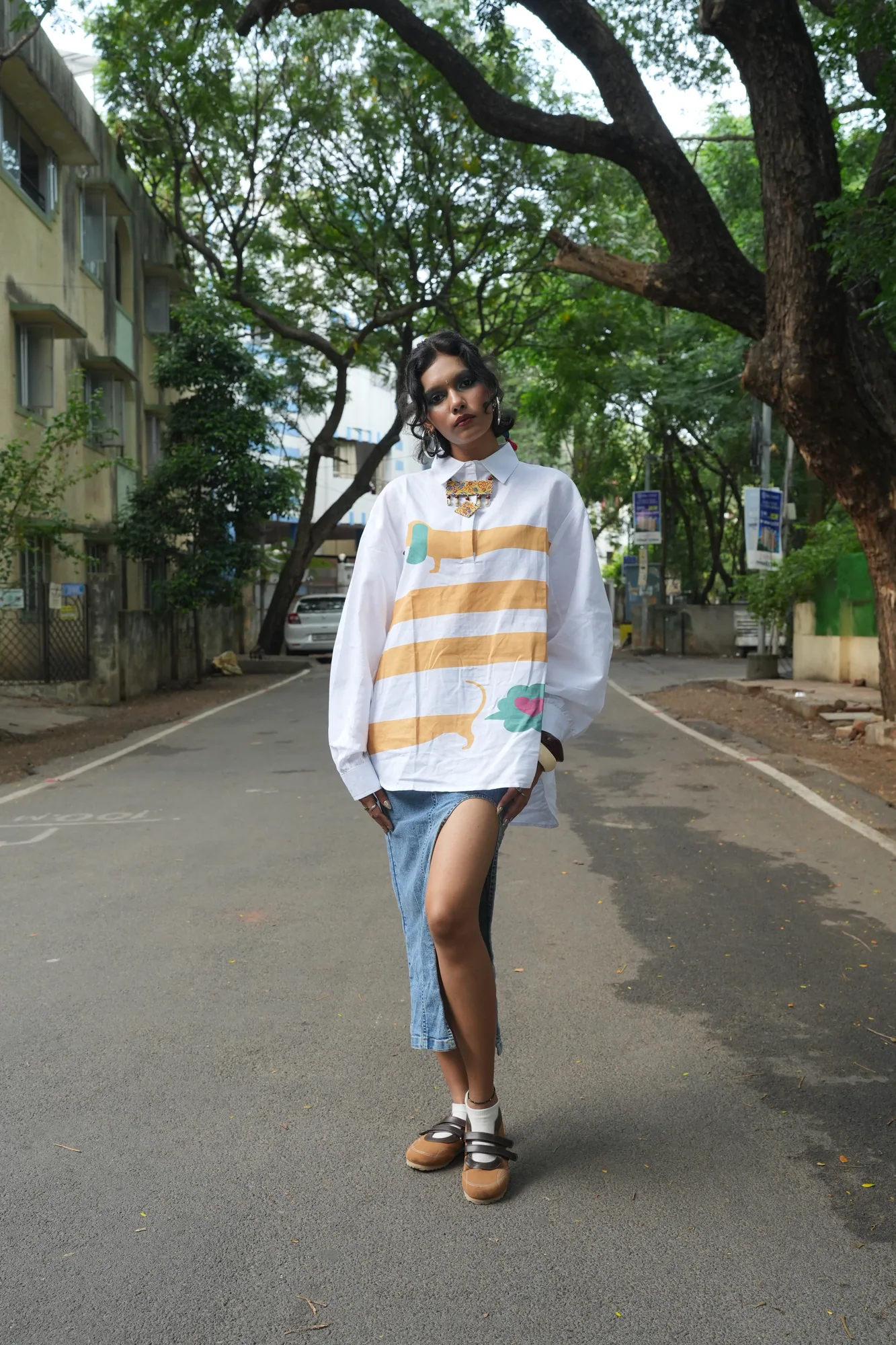 White & Ochre Stripe Shirt